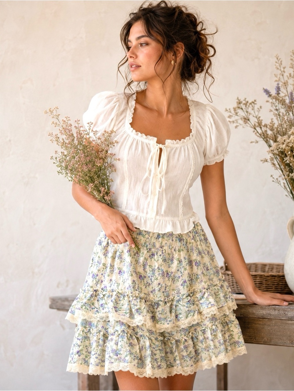 Bridgerton Floral Lace Tiered Mini Skirt XXL NWT Cottagecore Coquette